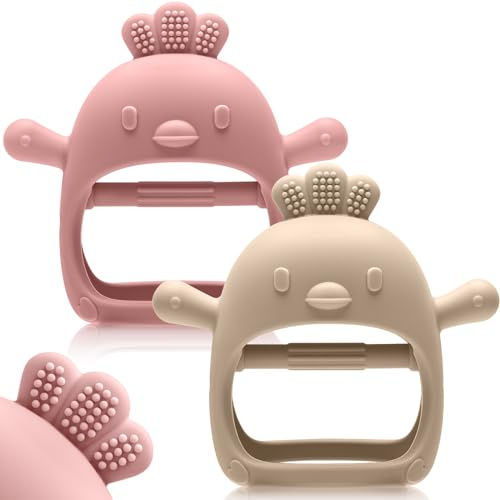 2 Pack Baby Teething Toys for 3-6 6-12 Months, Silicone Hand Teether Mitten