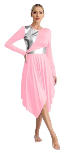 TiaoBug Vestido Brillante de Ballet para Mujer Disfraz de Danza Cristiana Vestido de Tul Asimétrica Vestidos Baile de Salón Contemporánea Z Rosa XXL