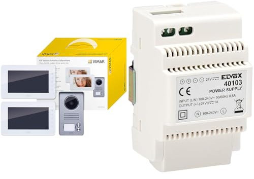 Vimar K40931 Kit videocitofonico da parete con: 2 videocitofoni vivavoce a colori LCD 7 & 40103 Alimentatore per Videocitofono con Uscita 24 V, Alimentazione 100-240 V 50/60 Hz