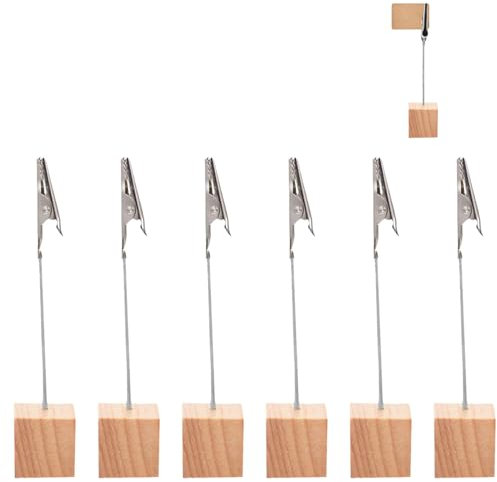 Fotohalter Holz mit Klammern,Memo Clip Halter Postkartenhalter Holz,Postkartenständer,Tischkartenhalter Fotohalter,für Büro,Hochzeit,Zuhause,Postkarte,Foto,Memo-Dekoration,6 Stück