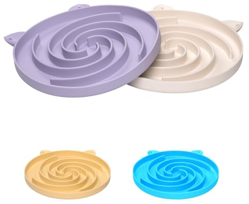 Bifeaw Slow Feeder Cat Bowl, Easy to Clean Silicone Bowl, Ideal for Dry and Wet Food (Purple and White)