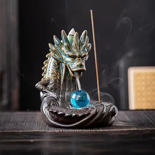 Sevitini Bruciatore incenso dragon, Porta incenso a cascata, con 60 coni d'Incenso + 30 bastoncini,Fontana incenso cascata dragon,per decorazioni per la casa ornamento