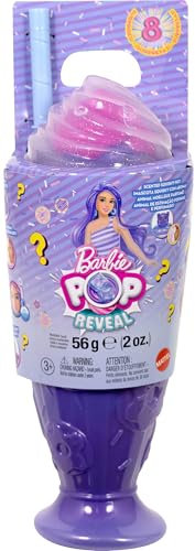 Barbie Poupée Pop Reveal et accessoires, série Treat sur le thème Délices de donuts avec animal de compagnie, 8 surprises dont changement de couleur, JFY60