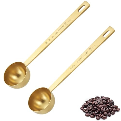 Tiokin 2 pezzi 1 cucchiaio da cucina per caffè, cucchiaio dosatore in acciaio INOX da 15 ml, cucchiaio da caffè con manico lungo per caffè macinato, tè sciolto, latte in polvere e polvere (oro)