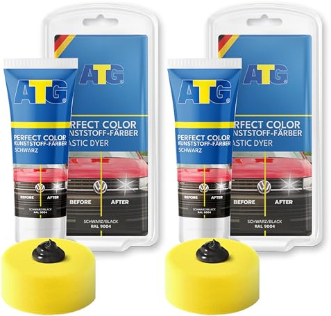 ATG Kunststofffarbe Schwarz 2er Set – echter Kunststoff-Färber fürs Auto, färbt Stoßstange & Kunststoffteile dauerhaft schwarz statt nur aufzufrischen, lässt Oberflächen wie neu aussehen