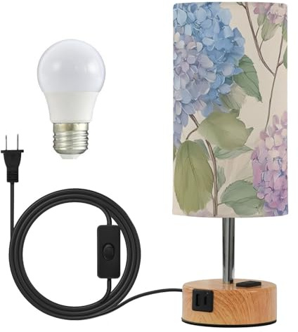 Mnsruu Lámpara de mesa de noche con flores de hortensias moradas, lámparas francesas de 3 vías, regulable, control táctil, para dormitorio, sala de estar (bombilla incluida)