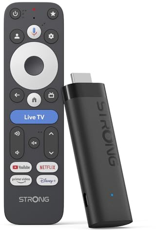 STRONG LEAP-NOVAUK Streaming TV Stick, 4K Ultra HD, Android 14, 32 GB di memoria, Dolby Vision & Audio, HDR10+, Wi-Fi 6, HDMI 2.1, Controllo vocale e oltre 5000 app