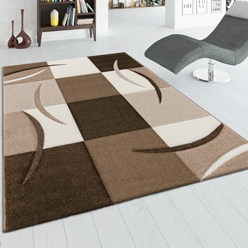 Paco Home Designer Teppich mit Konturenschnitt Karo Muster Braun Beige, Grösse:120x170 cm