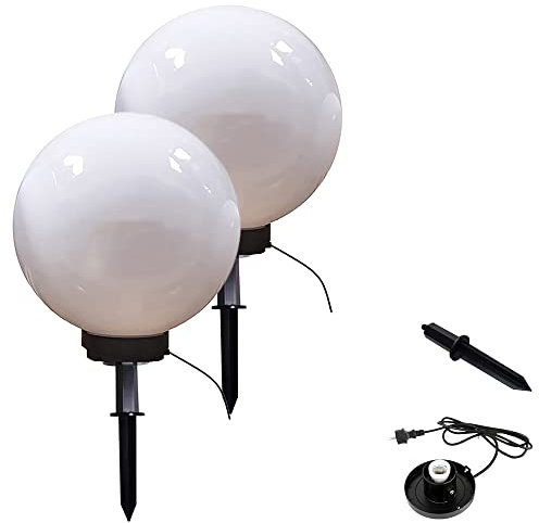 Dapo 2x Außen-Garten-Kugel-Leuchte MARLON D:40+40cm Kunststoff-Kugel weiß mit Erdspieß, à E27x1 Dekorations-Party-Pfad-Wege-Leuchte-Lampe