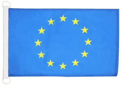 AZ FLAG - Drapeau Europe - 45x30 cm - Pavillon Nautique Européen - Union Européenne - Ue Spécial Bateau Et Extérieur En Maille Bloquée Avec Anneaux Plastiques Intégrés - 30g