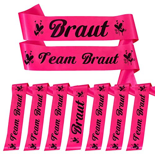Oblique Unique® Braut + Team Braut Schärpe Set für Junggesellinnenabschied JGA Hen Party Hochzeit Accessoires in Pink mit Herzen