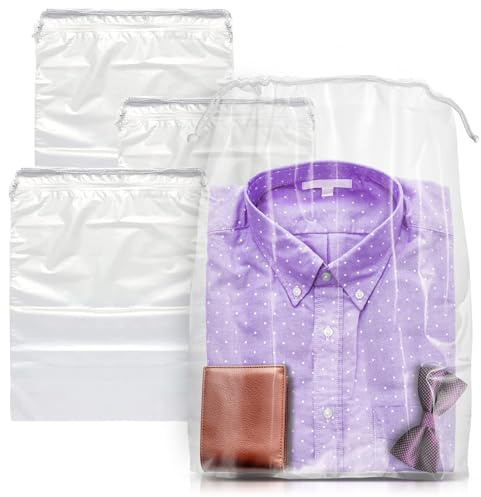 APQ Supply Drawstring Bags, Clear LDPE 2 Mil, 10 x 14 Inches, Pack of 50, Nylon Drawstring, Waterproof Storage & Travel Bags