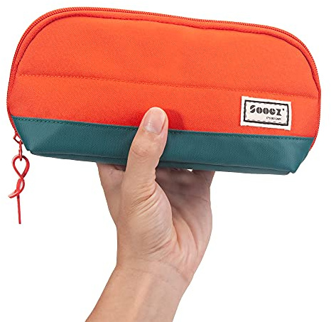 Sooez Wide-Opening Pencil Pen Case, Lightweight & Spacious Pencil Pouch Zipper Stationery Bag, Aesthetic Supply with Triangular Design for Adults, Orange