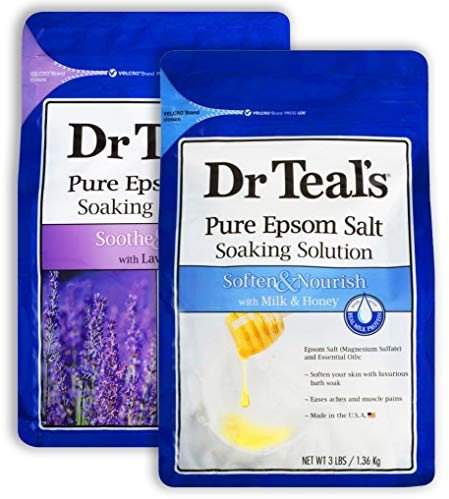 Dr. Teal's Epsom Salt Bath Variety Gift Set (2 Pack, 3lbs Ea.) - Soothe & Sleep with Lavender, Soften & Nourish with Milk & Honey - Essential Oils Moisturize Skin & Ease Aches & Pains
