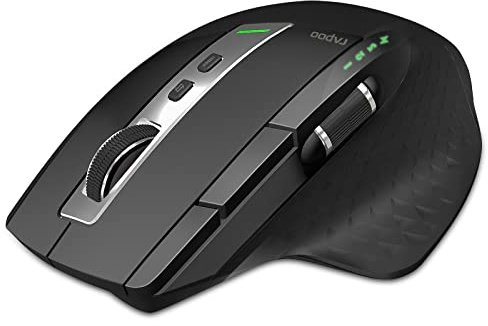Rapoo Bluetooth Wireless Mouse, 4 Adjustable DPI Rechargeable, Multi-Device (3 Bluetooth+USB) Programmable Ergonomic Mouse with Side Roller, Laser Mouse for Laptop Desktop PC
