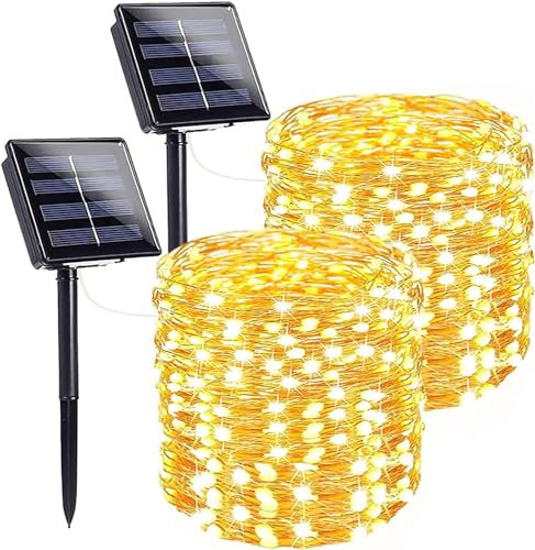 【2Pacchi】Luci Solari Esterno,12M 2 * 120 Catena Luminosa Esterno Solare Impermeabili con 8 Modalità decorazione,per Giardino,Natale,Festa,interni ed esterni