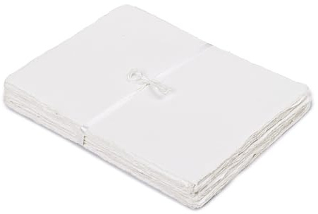 LEATHER VILLAGE 50-Sheet Handmade 100% Cotton Watercolor Paper, 6×4 inch, 150 GSM Thick Deckle-Edge Textured Mixed-Media Paper – White for Watercolor, Gouache & Ink