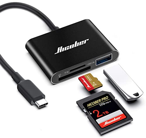HICOBER USB C SD Card Reader, 3-in-1 for Laptop, Phone, Tablet, Black