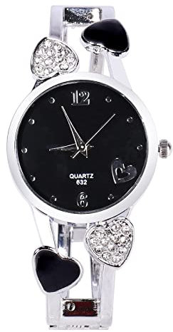 ele ELEOPTION Armband Design Quarz Uhr mit Strass Dial-Edelstahl-Band für Frauen (Schwarz 1)