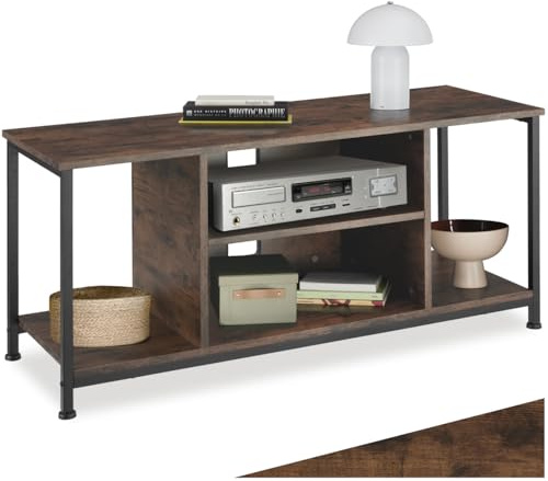 tectake® Mueble TV Salon Estilo Industrial, Madera y Acero, Aparadores para Salon, Mesa TV con Pies Ajustables - 110 x 40 x 50,5 cm Madera Industrial Oscura, Rústica