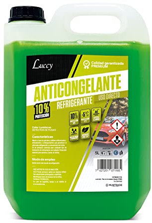 Anticongelante Coche Orgánico Long Life, 10%, 5L - Fórmula Mejorada - Anticongelante Refrigerante Coche, Protección -5ºC