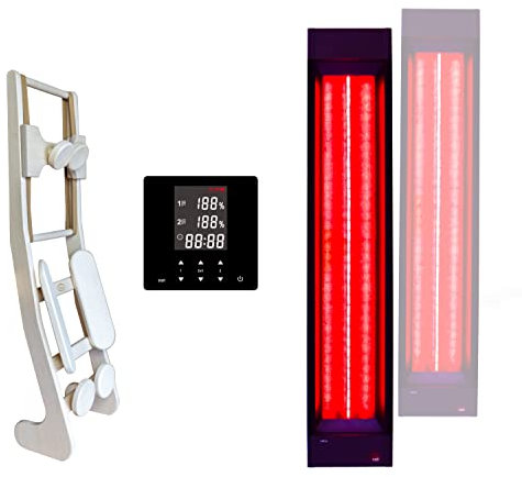 1 x infraröd strålkastare InfraROTmed 500 W + 1 x 750 W + kontroll + ryggstöd, djupvärme, fullspektrumstrålkastare för bastu och infraröd kabin, för eftermontering eller självbyggnad