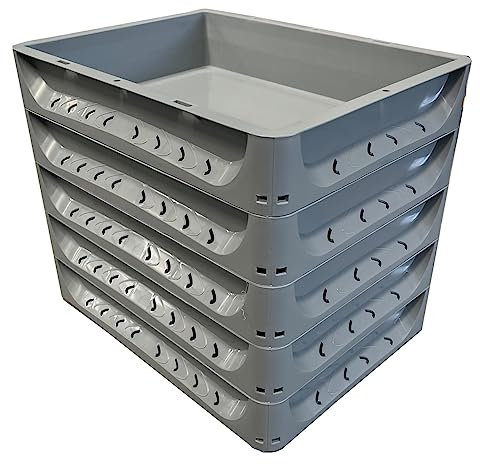 Solent Plastics Pizza Bread Dough Proofing Tray - Set of 5-40 x 30 x 7.5cm (Grey)