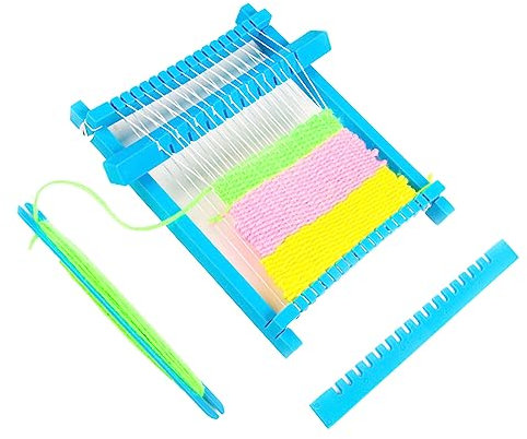 Weben Für Kinder Set, DIY Holz Webrahmen Set, Handgestrickter Webstuhl Mit Zubehörgarnen, Kinder-Strick-Starter-Sets Für Anfänger, Erwachsene, Kinder (Blau)
