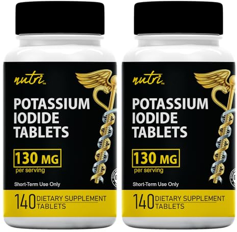 Potassium Iodide Tablets (Pack of 2) 130mg - 280 Tablets EXP 10/2032 - YODO Naciente - KI Pills - Yoduro de Potasio - Nutri Supplements