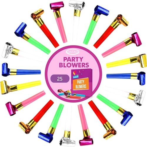 25pcs Small Party Blowers,Colourful Noisemakers Party Blowouts Squawkers Fringed Noise Maker,Birthday Noisemakers Birthday Blow Horns Party Whistles