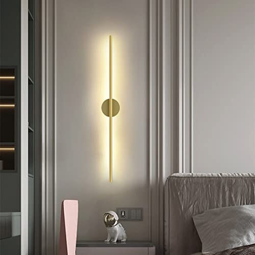 Ksowjdk Lampada da Parete a LED a Striscia Lunga, Applique da Parete lineare in Stile Nordico Moderno in Alluminio per Scale, Camera da Letto, Decorazione di Sfondo del Soggiorno, Oro+Bianco Caldo-6