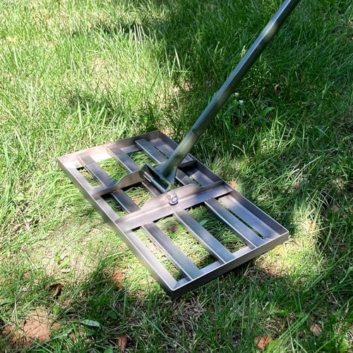 PLBBJH Rasen-Nivellierrechen, 50,8 x 25,4 cm, verbesserter Edelstahl-Rechenboden und verlängerte Dicke Metallstange mit rutschfestem Gummi-Griff, Nivellierung von Rasen/Sand/Erde für Garten, stabil