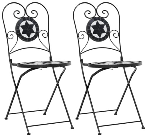 vidaXL Sedie da Bistrò Pieghevoli 2 pz Nero e Bianco in Ceramica