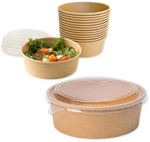 ECOPICNIC Lot de 50 saladiers en PP avec Couvercle, 1300 ML | Barquettes Alimentaires jetables pour salades, Repas à emporter, Contenant écologique pour Poke Bowls, Plats Chauds ou froids