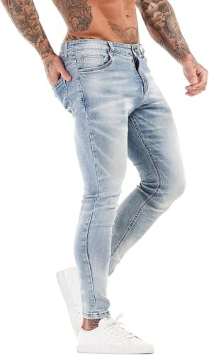 GINGTTO Hombre Vaquero Elástico Pantalón Skinny Slim Jeans Azul 34