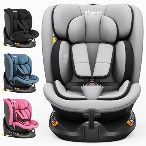 Kidimax® i-Size Kindersitz 40–150 cm (0–12 Jahre) | ECE R129/04 | 360° drehbar | mit Isofix & Top Tether | Gruppe 0+/1/2/3 | 5-Punkt-Gurt | verst. Kopfstütze | Autokindersitz Kinderautositz, Grau