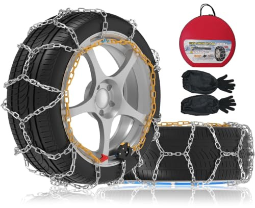 Auto-Fixing Snow Chains, 30s Min Quick Fit Easy Installation Tire-Chains, Portable Reusable High Carbon Steel Anti Slip Tire Chain for Passenger Car, Pickup Trucks and SUV - Set of 2