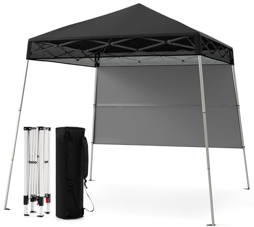 FANTASK Pop up Pavillon, Gartenpavillon Höhenverstellbar, Faltpavillon Wasserdicht & Winterfest, mit Seitenwand & Bodenhaken für Garten, Party (Schwarz)