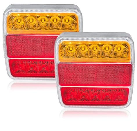 AOJO 2 PACK 12 V LED Feux de Remorque, Éclairage de Camion Étanches 5-Fonctionnel - Clignotants, Feu de freinage, Feu de position, Feu de Plaque D'immatriculation, Réflecteurs