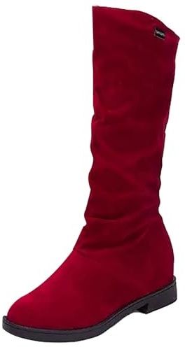 Ridstövlar dam 40 kraftiga vader – halvstövlar dam platt vidare skaft långa stövlar slip-in ridstövlar eleganta slip-on stövlar traditionella skor Texani-stövlar övergångsstövlar, röd, 37 EU