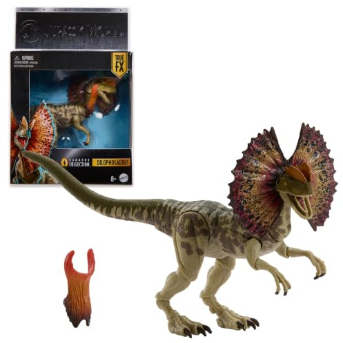 Mattel Jurassic World Figurine Dinosaure articulée Dilophosaurus Collection Hammond Design Haut de Gamme avec Yeux réalistes, articulations et tête supplémentaire, JKM93