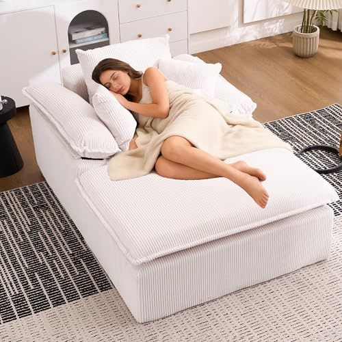 Bladez Divano letto in velluto a coste Cloud Couch – Moderno divano da pavimento singolo con 3 cuscini, comodo divano lounge per soggiorno, appartamento e ufficio, non è necessario assemblare (bianco