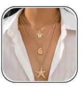 Zurlcdye lager sjöstjärna snäcka halsband för kvinnor guld dubbla lager hänge minimalistisk strand sommarsmycken havsinspirerat vardagshalsband
