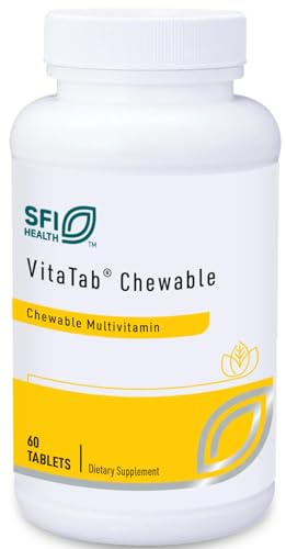 Klaire Labs SFI Health VitaTab Chewable - Multivitamin with 24 Vital Nutrients for Kids & Adults, Natural Cherry-Orange Flavor, No Artificial Colors, Flavors, or Preservatives (60 Tablets)