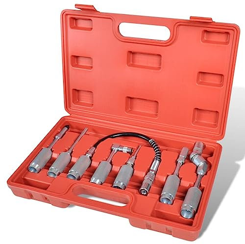 Adapter und Zubehörsatz für Fettpressen, 7 tlg. Set, Panzerschlauch Verlängerung Winkelaufsatz