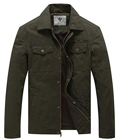 WenVen Men's Outdoor Lightweight Jacket Casual Summer Jacket with Multi Pockets Military Jacket Army Green M