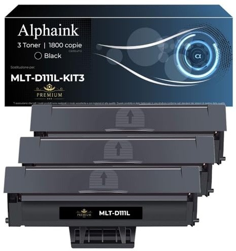 alphaink 3 Toner Compatibili con Samsung MLT-D111 MLT-D111S stampanti Samsung SL M2026W M2020W M2020 M2022 M2022W Xpress M2026 M2070 M2070F M2070FW M2071FH M2078 versione da 1800 copie l'uno (3 Neri)