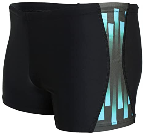 Aquarti Herren Badehose Kurz Sportlich Streifen, Farbe: Schwarz/Blau, Größe: M