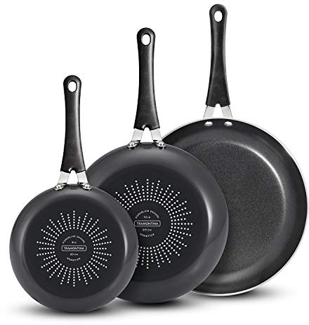 Tramontina Gourmet Selection 3 Piece Set Nonstick Saute Pans (8, 10 & 12) Heavy-Gauge Aluminium, MADE IN USA (Metallic Black)