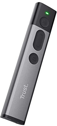 Trust Kazun Drahtlose Laser Präsentationshilfe mit 4 Powerpoint-Funktionen, Ultraflachen Design, Aluminiumgehäuse, Extra Große Reichweite 30 m, für PC/Laptop - Grau